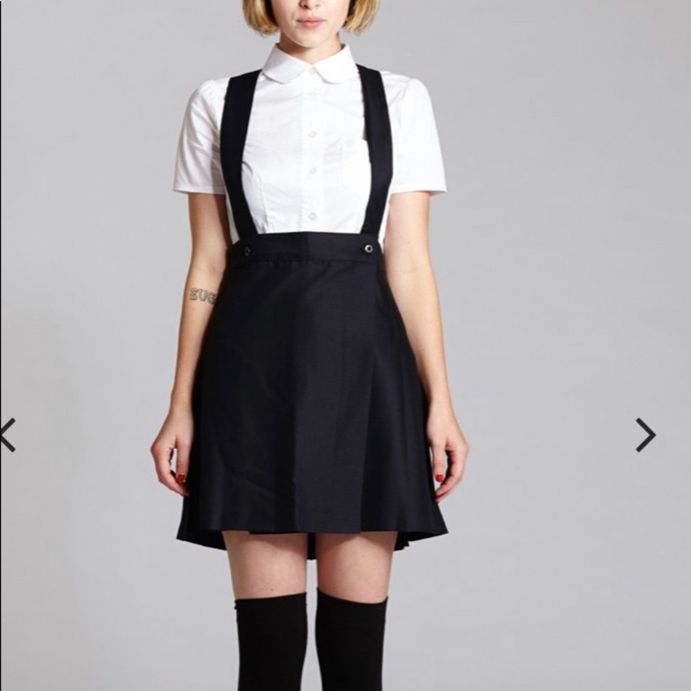 L’ecole des Femmes Navy Wool Blend Suspender Skirt
